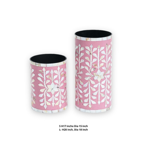 Jarrón de mesa cilíndrico alto moderno con nuevo diseño rosa madre perla patrón de bambú decorativo de madera para decoración para sala de estar - Product Image 2