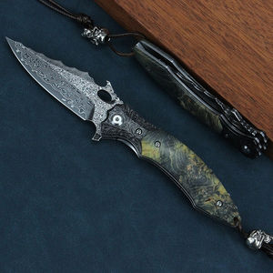 Couteau pliant à lame en acier Damas personnalisé, pointe tombante, lame droite, camping en plein air, tactique, OEM ODM, vente en gros d'usine 1 - Product Image 5