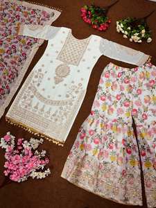 Premium nouveau concepteur lourd Fuax Georgette Sharara costume ensemble entièrement cousu, y compris Dupatta indien pakistanais vêtements traditionnels - Product Image 2