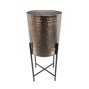 Jardinière ronde en métal martelé argenté de style unique et élégant avec support noir pour sol intérieur extérieur jardin fait à la main personnalisé - Product Image 4