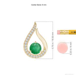 14K <b>Solid</b> <b>Gold</b> IGI Certified Natural 6MM Round Cut 0.75Ctw Floating Green Emerald Tulip Handmade <b>Pendant</b> with 0.16Ctw Diamonds - Product Image 2