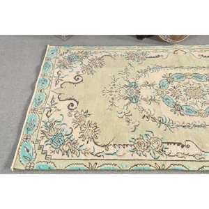 Alfombra turca Vintage Beige Azul 5,2 X 8.6ft Pelo de felpa hecho a mano Altura Estilo Tabriz Rectangular Patchwork Látex Lana Poliéster - Product Image 2