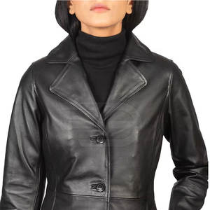 Manteau en cuir long pour femme, vêtement d'extérieur classique et tendance pour la saison automne-hiver, confortable - Product Image 5