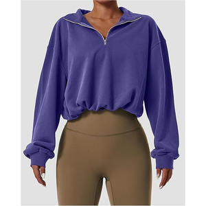 Haut court pour femme à demi-zip, col montant, manches longues, respirant, séchage rapide, vêtements de fitness, taille plus, haut court pour femme - Product Image 2