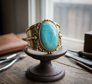 Bracelet en perles d'argent tibétain fabriqué à la main or 14 carats bohème hommes réglable ouvert certifié pour l'hindouisme d'occasion d'anniversaire - Product Image 1