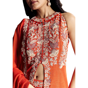 ชุดปาลาซโซทำจากผ้าไหมสีส้มสำหรับผู้หญิงเสื้อผ้าพื้นเมืองออกแบบได้ตามต้องการ - Product Image 3