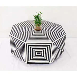 Table basse hexagonale personnalisable moderne de luxe avec design d'incrustation d'os de tabouret latéral pour les meubles de salon à la maison - Product Image 4