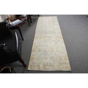 Alfombra turca Vintage moderna de 27x81 pies, Beige, área grande, estilo clásico, retales abstractos, pasillo rectangular, látex de lana de 10mm - Product Image 1