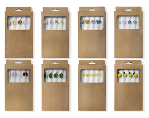 Pajitas de Vidrio Curvadas de Borosilicato con Patrones Decorativos Coloridos, Paquete al por Mayor, Ecológicas, 100% Seguras para Alimentos, para Restaurantes y Hogar - Product Image 1