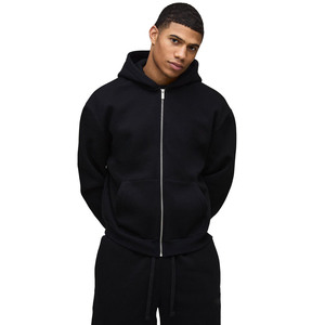 Ensemble de jogging et sweat à capuche zippé en molleton de coton lourd 470GSM Ensemble deux pièces Streetwear noir pour hommes Logo personnalisé Usine de vêtements OEM - Product Image 3