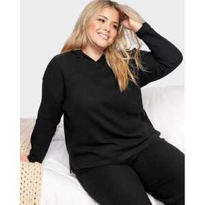 Sudadera con Capucha Térmica Extra Grande para Mujer, Negra y con Cola de Conejo, Sudadera de Seda con Estampado de Logo, Estilo Hip Hop, Diseño Forrado - Product Image 1