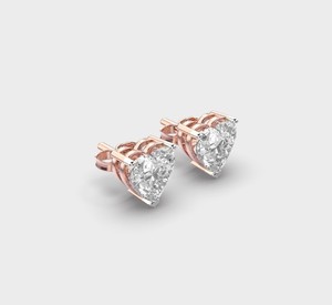 IGI Certified Heart Cut Lab Grown Diamond Stud <b>Earrings</b> 14K Rose / Yellow / White Gold Solitaire Heart Diamond <b>Earrings</b> - Product Image 2