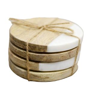 Wholesale Natural Round Square Hexagon White Marble Acacia Wood <b>Coasters</b> for <b>Drinks</b> <b>Coasters</b> - Product Image 2
