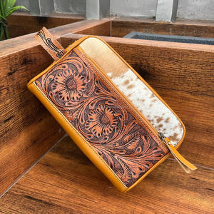 New Luxury Large Capacity Hand Tooled Storage Makeup Organizer <b>Bag</b> <b>for</b> Women Cowhide Travel <b>Toiletries</b> Cosmetic <b>Bag</b> With Handle - Product Image 2