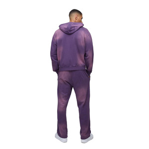 Conjunto Deportivo de Felpa Lavada Morada para Hombre con Sudadera con Capucha y Cremallera Suave y Pantalones Deportivos de Corte Holgado Estilo Vintage Desgastado para Invierno - Product Image 2