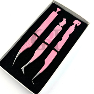 Diseño de recorte de conejo y muñeca de diamante en polvo rosa claro de alta calidad con diferentes estilos pinzas de extensión de pestañas herramienta de belleza - Product Image 1