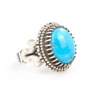 Bague pour homme en argent sterling 925, pierre turquoise ovale, motif géométrique, plaqué rhodium, certifiée IGI, pour un usage quotidien, 12,85 g - Product Image 1
