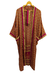 เสื้อคลุมอาบน้ำผ้าไหมชุดคลุมสำหรับใส่ในฤดูร้อนชุดบิกินี่เสื้อคลุมยาวชุดคลุมสำหรับกลางคืนทำด้วยมือสไตล์วินเทจผ้าไหมส่าหรี - Product Image 4