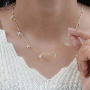 Personalizado de gama alta 18K 14K oro sólido puro Margarita flor bisel conjunto cadena estación collar mujeres collar de novia conjuntos al por mayor - Product Image 3