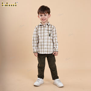 Camisa a Cuadros con Bordado de Ciervo para Niños Babeeni - 100% Algodón, Certificación OEKO-TEX, Retardante de Llama BC1427 - Product Image 5