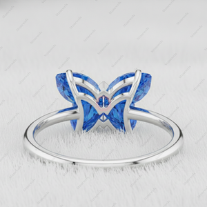Idées cadeaux de Noël originales, bague en diamant unique personnalisée avec un papillon bleu fantaisie, pour maman et papa, 1 carat, bijoux à moins de 50 euros pour 2025 - Product Image 3