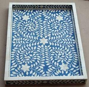 Plateau de service en incrustation d'os fait à la main pour la décoration intérieure de luxe Plateau de service en incrustation d'os décoratif fait à la main - Product Image 2