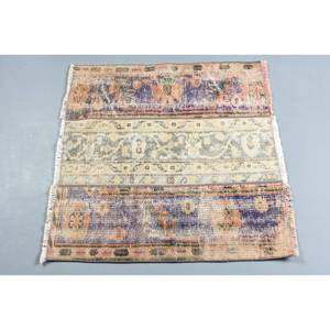 Alfombra de lana turca Vintage de 2,6x2,5 pies, azul y Beige, clásica, área grande, rectángulo, patrón abstracto, patrón de pasillo, Alfombra de habitación de látex - Product Image 3