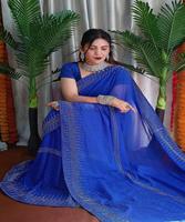 Saree avec chemisier Beige fête porter concepteur vêtements de mariage dentelle bordure soies Saris inde vert femmes adultes inde et Pakistan 500 ethnique
