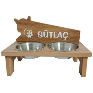 ที่ป้อนอาหารสุนัขสองชั้นทำจากไม้พร้อมที่ยกอาหารและน้ำ - Product Image 1