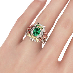 Bague Jeulia réglable en argent sterling plaqué or rose avec motif hibou à coupe ovale - Product Image 4