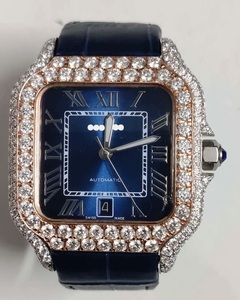 Customized Square <b>Men's</b> Hip Hop <b>Watch</b> Stainless Steel Cut Moissanite Diamond Unique Analog Glass Fashionable Leather Belt - Product Image 2