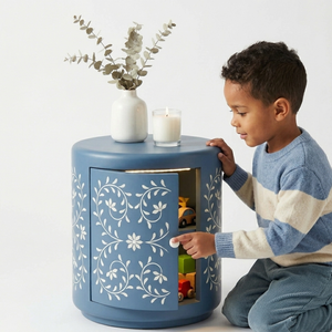 All New Handcrafted Bone Inlay Round <b>Side</b> <b>Table</b> Luxury Blue Floral Pattern Drum Bedside <b>Table</b> With <b>Storage</b> Drawer For Home & Hot - Product Image 6