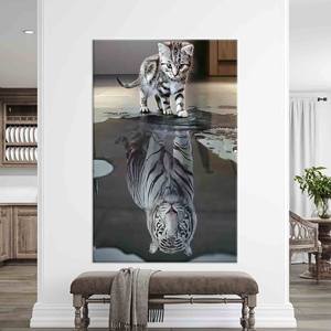 Elegant Tiger Reflection Cat Printed Canvas: Modern Home Decor,WRAPPED CANVAS - Product Image 1