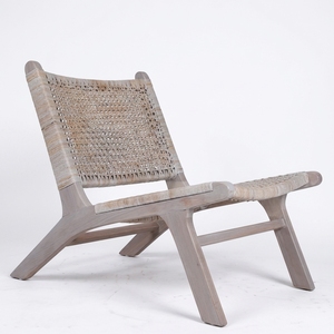 Nuevo Sillón Moderno Minimalista de Madera de Teca, Color Gris Lavado, Silla de Ratán Tejido sin Brazos, Silla de Descanso para Patio o Sala de Estar - Product Image 1