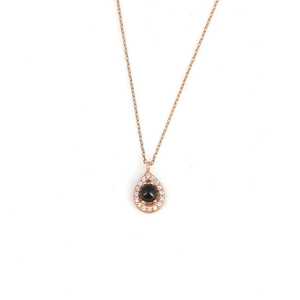 Collar de Plata de Ley 925 con Colgante de Gota de Agua en Oro Rosa y Piedra de Ónix Redonda con Bisel de Cristal para Uso Diario - Product Image 2
