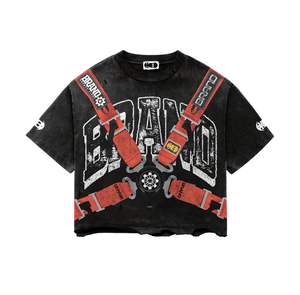 Streetwear vintage personnalisé sérigraphie surdimensionnée chemise graphique en coton boxy recadrée de détresse pour hommes - Product Image 5