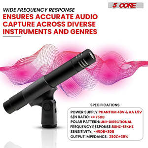 5Core Instrument Microphone Professional XLR Cardioid Pencil Stick <b>Condenser</b> <b>Mic</b> - Product Image 2