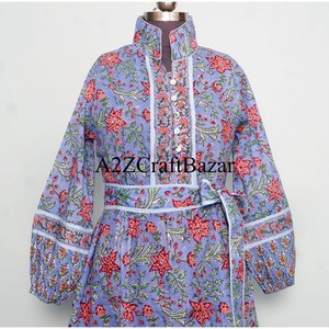 Robe midi décontractée d'été pour femme en 100% pur coton, style occidental, manches bouffantes, écologique, unie, imprimé numérique - Product Image 3