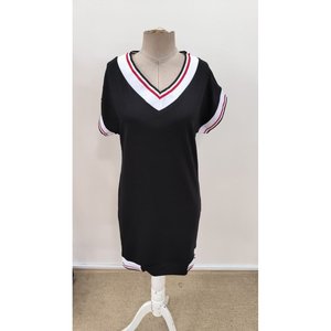 Women's Short-Sleeved V-Neck Short <b>Viscose</b> Two-Thread <b>Dress</b>, 36490 - Black - Product Image 5