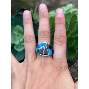 Navajo Onyx & <b>Opal</b> Sterling Silver Inlay Statement <b>Ring</b> for <b>Men</b> Size 9.25 - Product Image 2