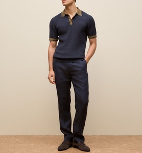 Custom OEM <strong>Men's</strong> Cable Knit Polo <strong>Shirt</strong> Contrast Tipped Collar Short Sleeve Knitted Polo Sweater Textured Knitwear <strong>for</strong> <strong>Men</strong> - Product Image 5