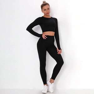Conjunto de Yoga sin costuras para mujer, mallas de gimnasio de impacto, camiseta sin mangas acolchada, ropa deportiva frontal con patrón sólido - Product Image 5