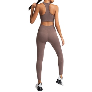 Conjunto de Yoga de 2 Piezas de Alta Calidad, Transpirable y de Secado Rápido, Cintura Media, Cierre Elástico, Logotipo Frontal, Diseño Sólido - Product Image 2