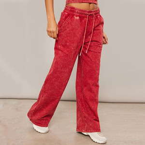 Custom Embroidery Heavy Weight Acid Wash Sweatpants for <b>Women</b> <b>Sweat</b> <b>Pants</b> Fleece Straight Leg Trousers Custom Made OEM SIze - Product Image 4