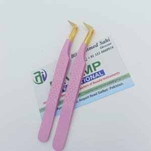 Pince à cils en forme de L en acier inoxydable rose de marque privée pointe dorée cils méga volume pince à épiler volume russe - Product Image 4