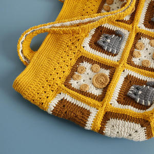 ACki Handmade Creative CottonCrocheted Women's Bag New Brown Kitten Cartoon Design Fashionable <b>Square</b> Shoulder Zipper Closure - Product Image 3