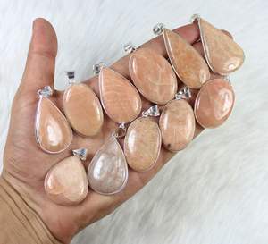 Lot de pendentifs en pierres précieuses d'amazonite orange naturelle Collier pendentif en amazonite orange Pendentif plaqué argent Bijoux en gros - Product Image 4