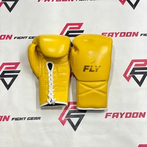 Guantes de Boxeo Fly Superlace Pro X 2 para Entrenamiento y Sparring, de Cuero Vacuno Auténtico - Amarillo - Product Image 1