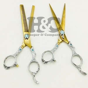 New Design Gold Color Straight Sharp Stainless Steel Hair Cutting Thinning Scissors Barber <b>Shears</b> Beauty Salons Sustainable - Product Image 2