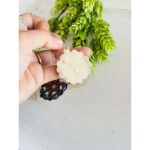 Zuni Handmade Opal (<b>Man</b>-Made) & Sterling Silver <b>Dangle</b> <b>Earrings</b> Drop Design with Floral Pattern - Product Image 5